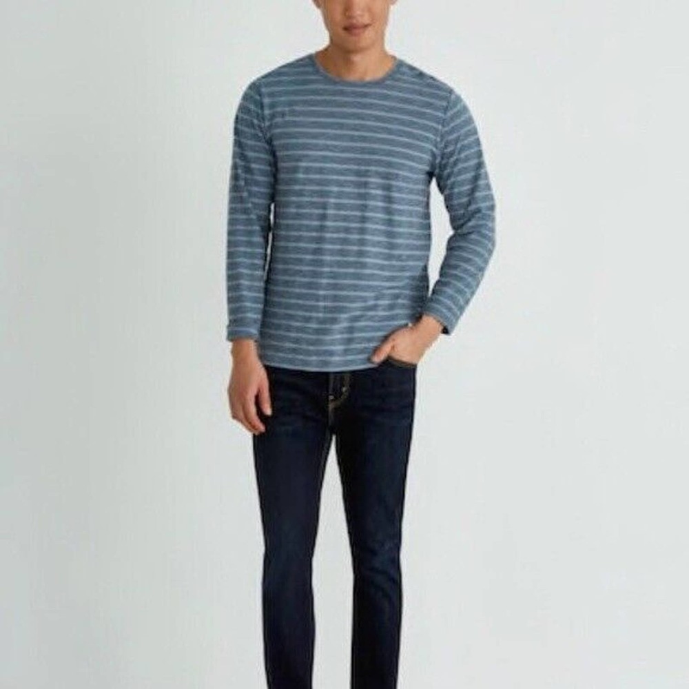 Frank & Oak‎ Long Sleeve Tee T-Shirt Sz L Men Blue Crewneck Relaxed Fit Pullover